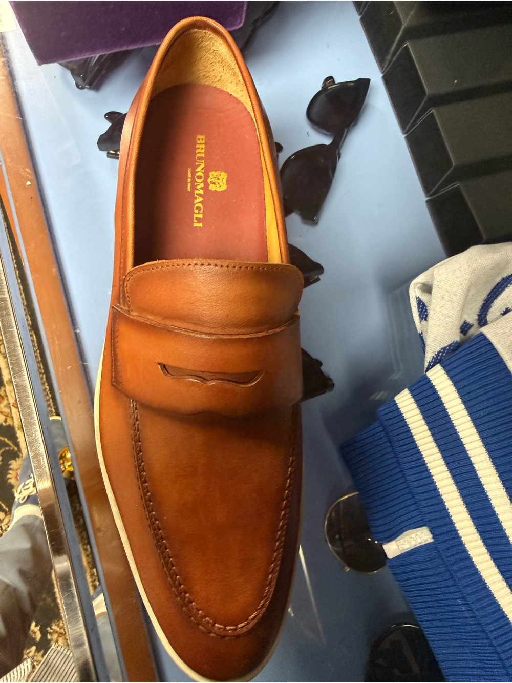 Bruno Magli Cognac Leather Penny Loafers